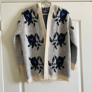 Womens Floral Open Front Hooded Cardigan Sweater Size M/L